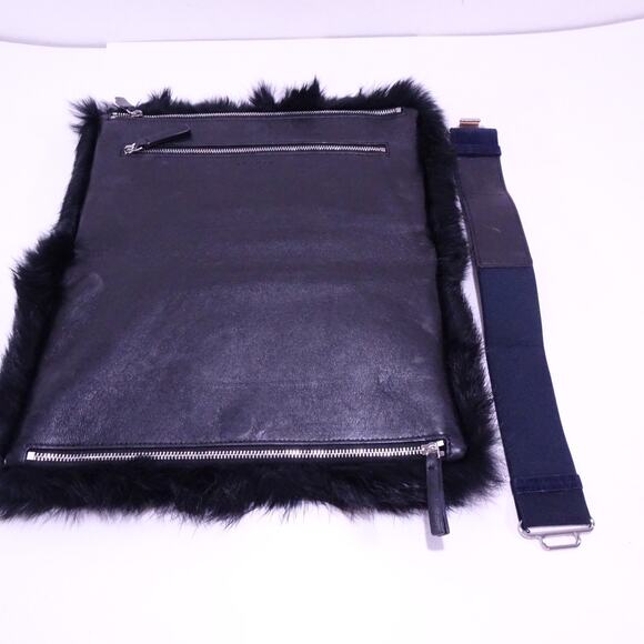 Theory Women's Transformer Rabbit Fur Wrap Clutch Purse Bag BLACK - Picture 8 of 11